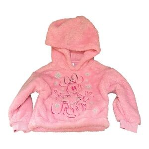 Minnie Mouse Girls 3T Pink Faux Fur Hoodie Disney Soft Pullover New NWT
